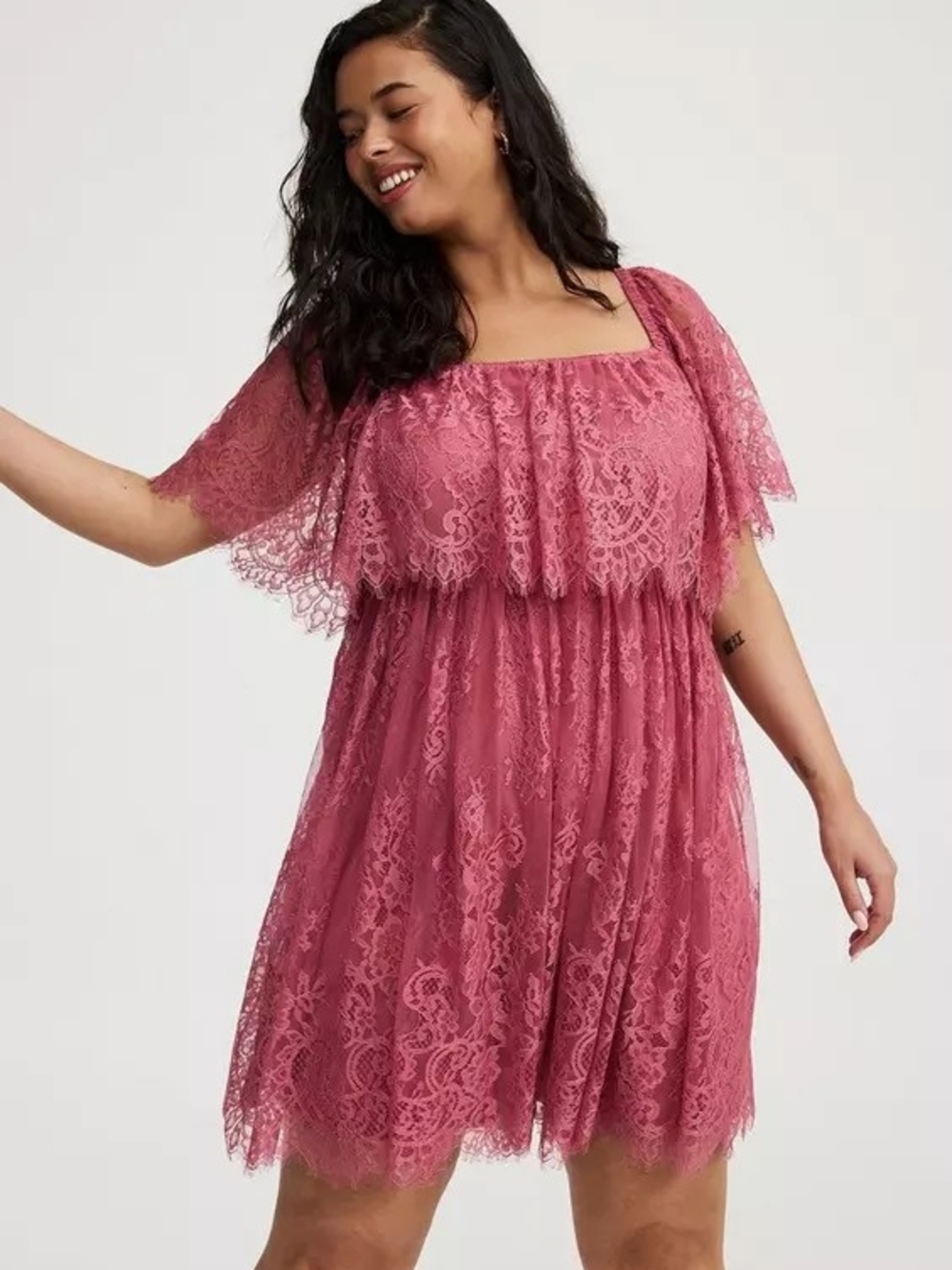 Torrid Lace Off-Shoulder Mini Dress in Dusty Rose Size 2 - Picture 3 of 7
